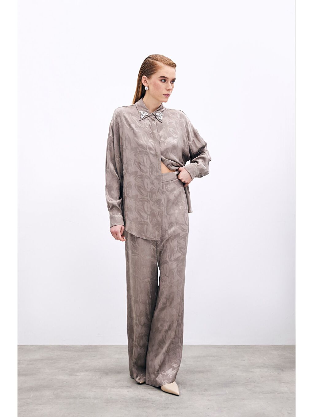 Bej Jakarlı Salaş Pantolon - Vizon-2