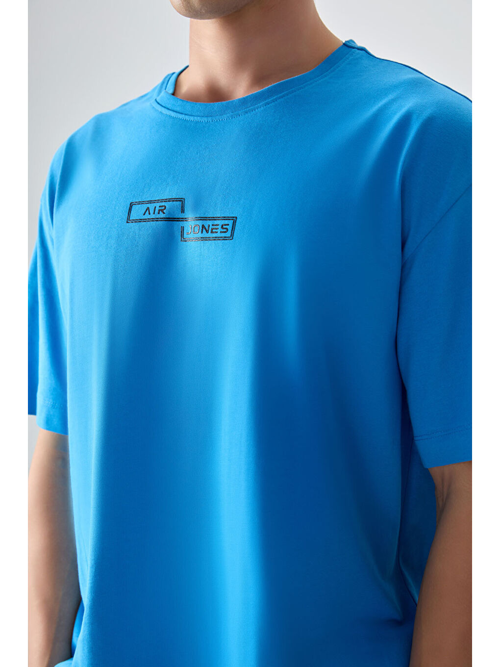 Petrol Mavi %100 Pamuk Kalın Yumuşak Dokulu Oversize Fit Baskılı Erkek Tişört - 88361-1