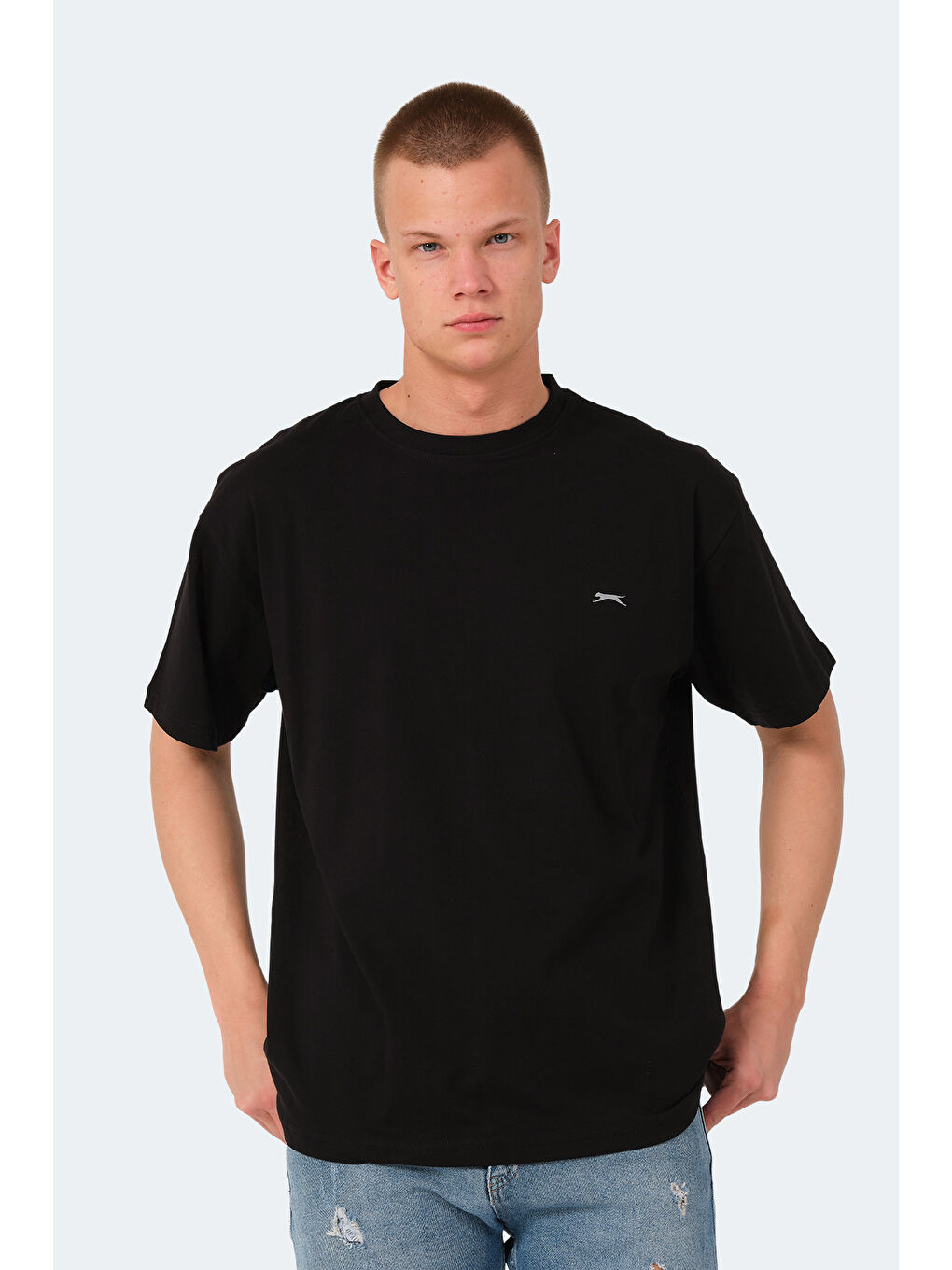 Siyah Bisiklet Yaka Kısa Kollu Oversize Erkek Tişört