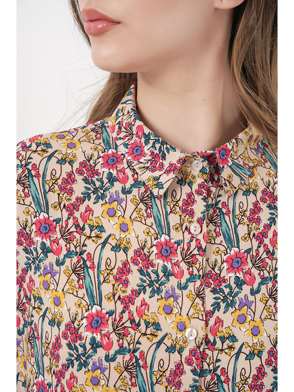 3721 Grafik Desenli Gömlek - Bej-5