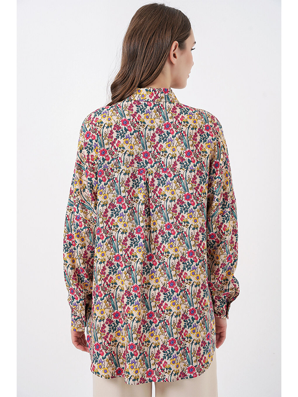 3721 Grafik Desenli Gömlek - Bej-6