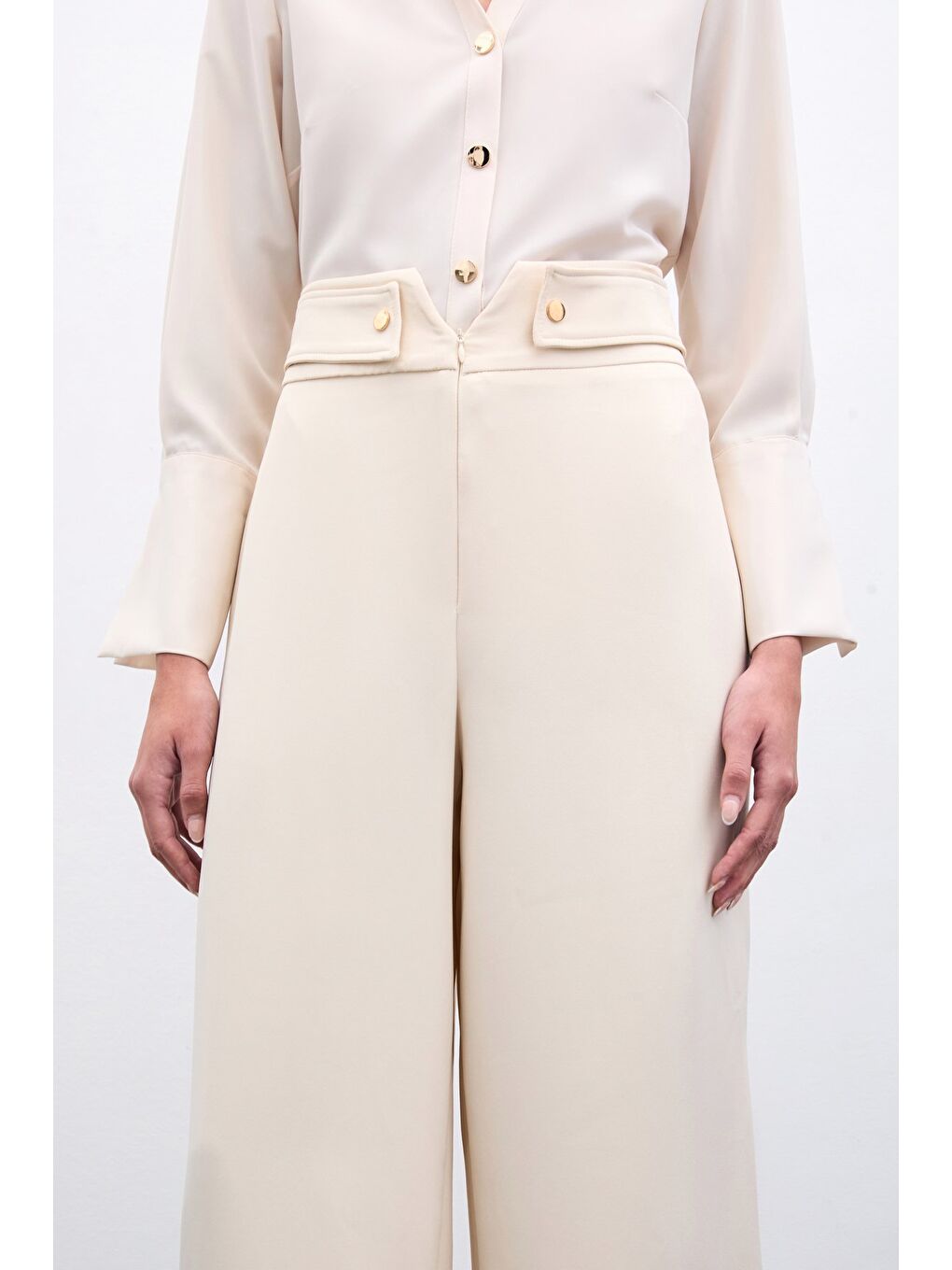Bel Detaylı Pantolon - Bej-1