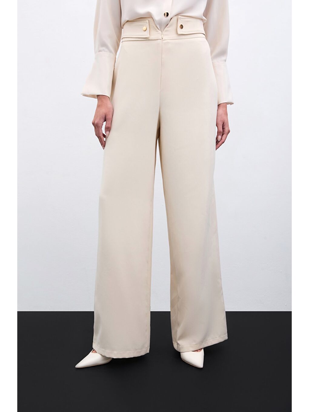Bel Detaylı Pantolon - Bej-2