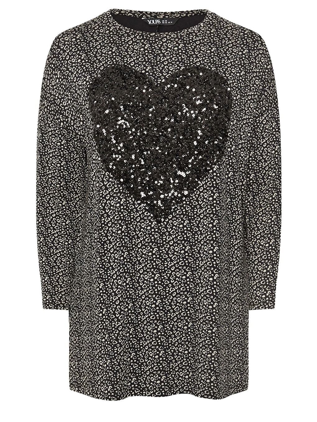Siyah Büyük Beden Yırtmaç Detaylı Puantiyeli Payetli Uzun Kollu Bisiklet Yaka Bluz 322269-5