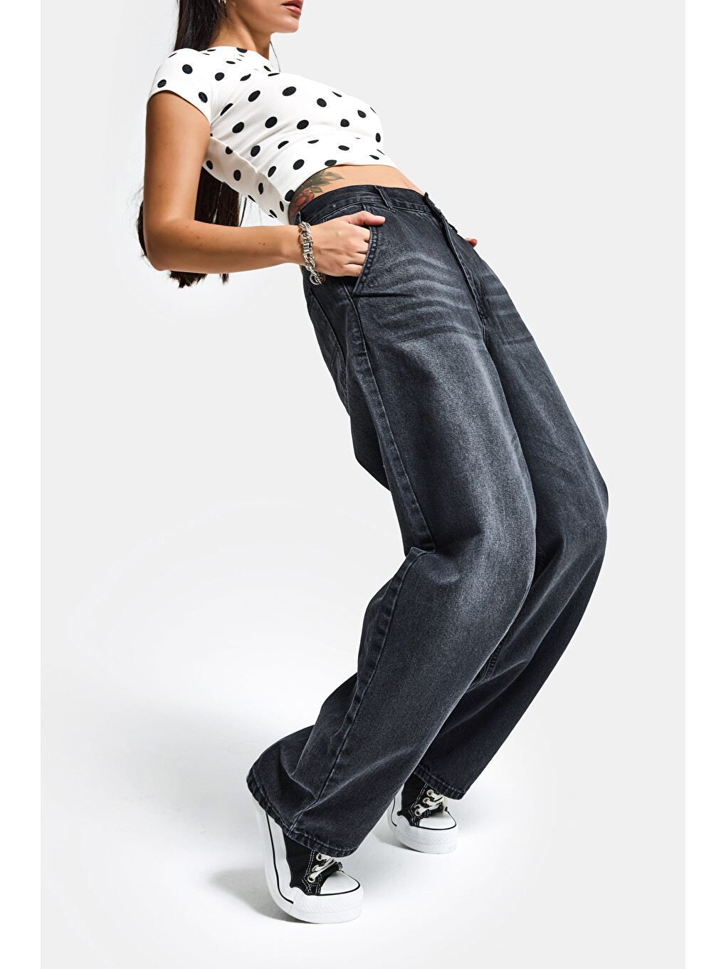 Gri Kadın Koyu Füme Renk Juniper Skater Fit %100 Pamuk Denim Jean-1