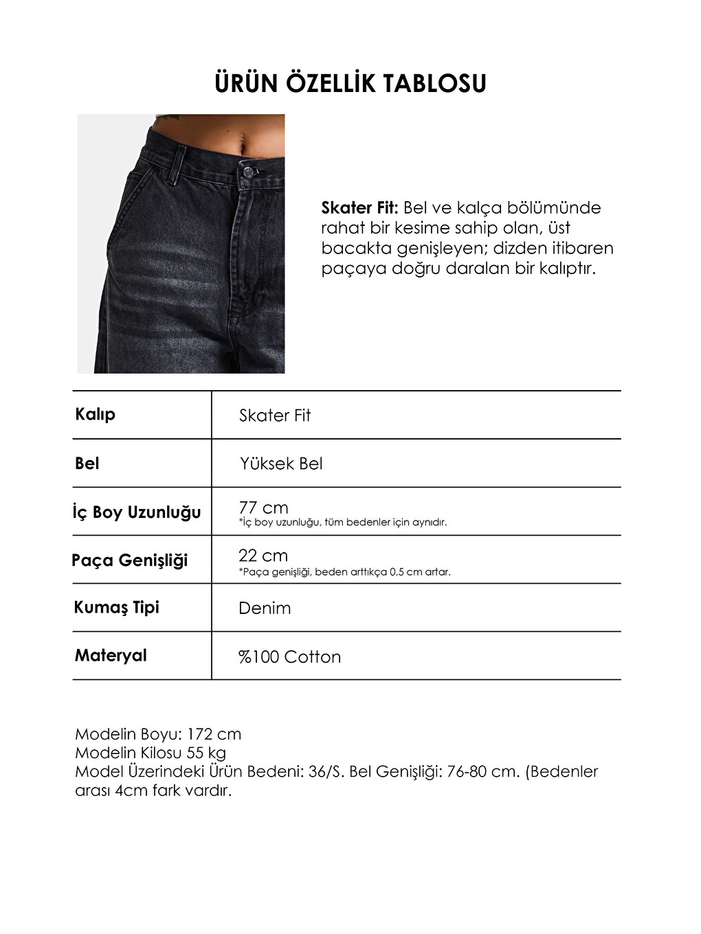 Gri Kadın Koyu Füme Renk Juniper Skater Fit %100 Pamuk Denim Jean-3