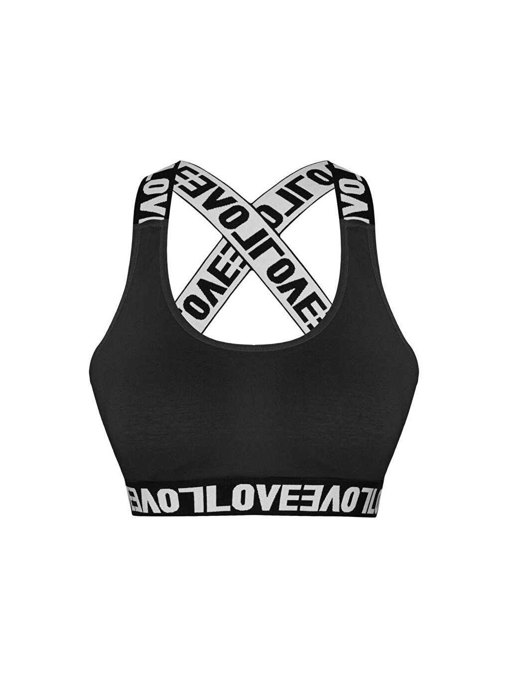 Siyah Pamuklu Sırtı Açık Çapraz LOVE Askılı Çıkarılabilir Kaplı Kadın Büstiyer