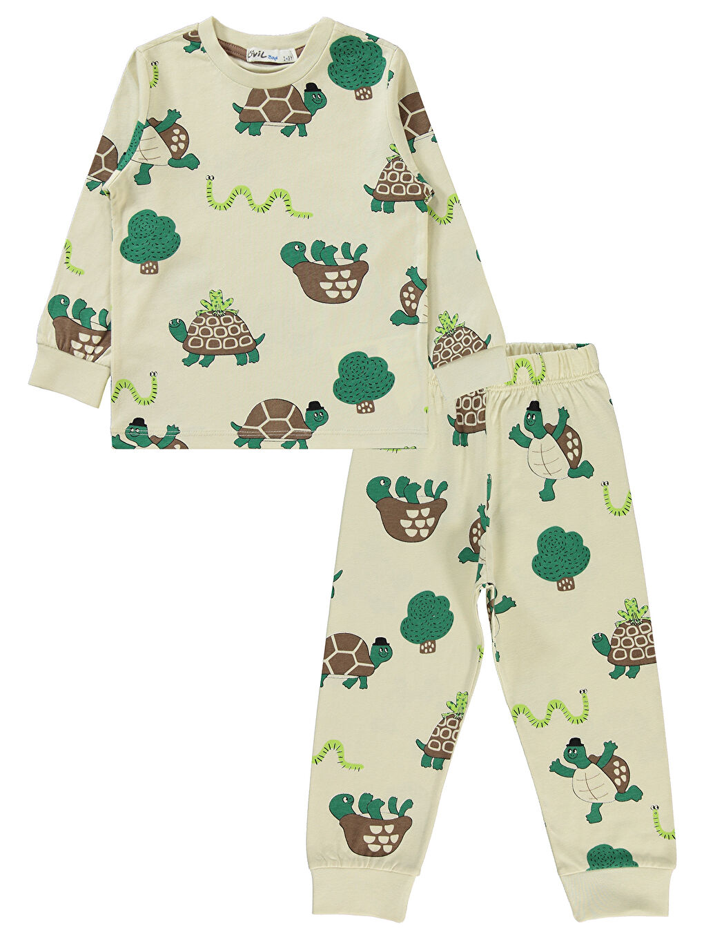 Bej Erkek Çocuk Pijama Takımı 2-5 Yaş Taş Rengi-1