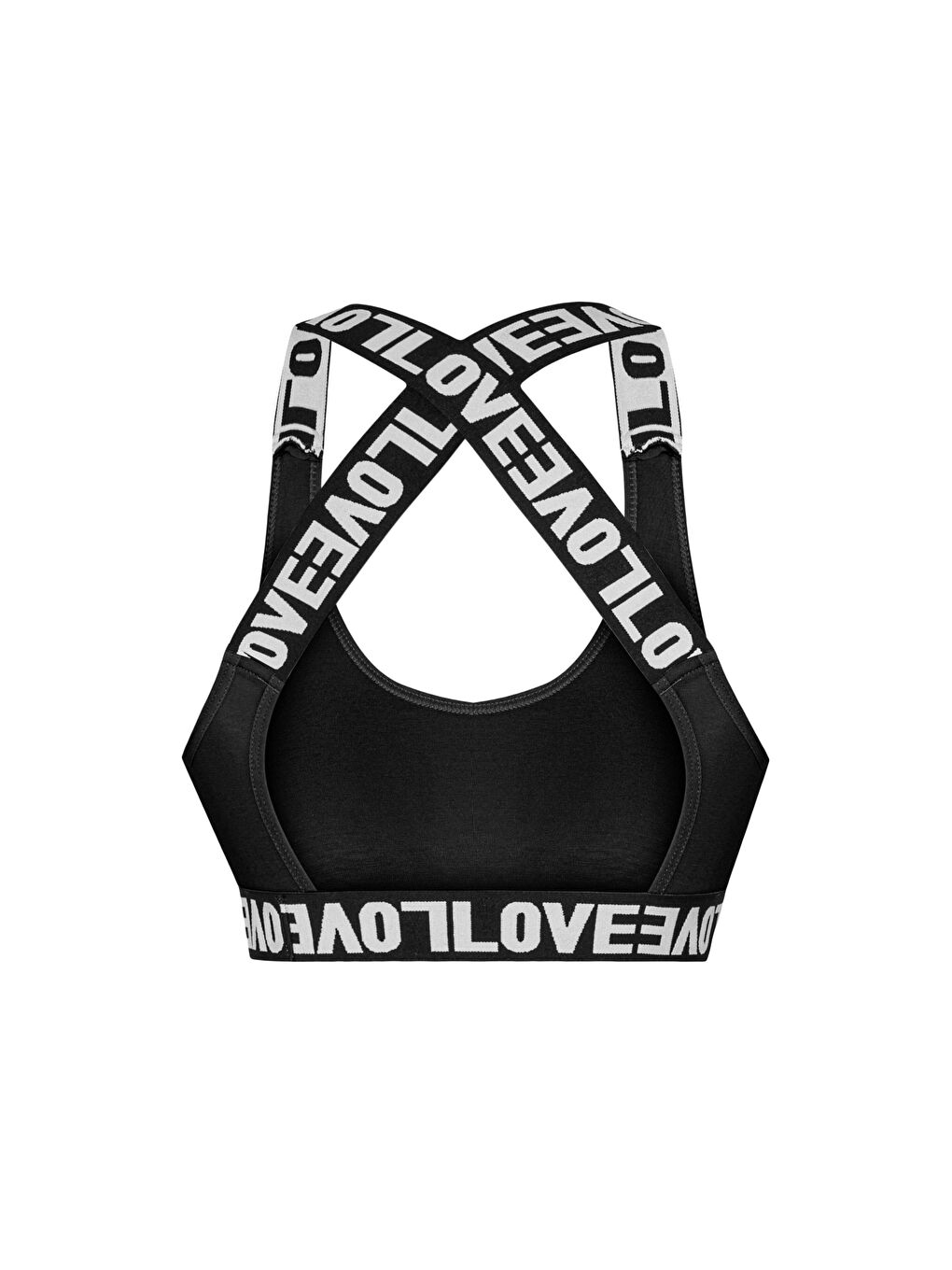 Siyah Pamuklu Sırtı Açık Çapraz LOVE Askılı Çıkarılabilir Kaplı Kadın Büstiyer-2