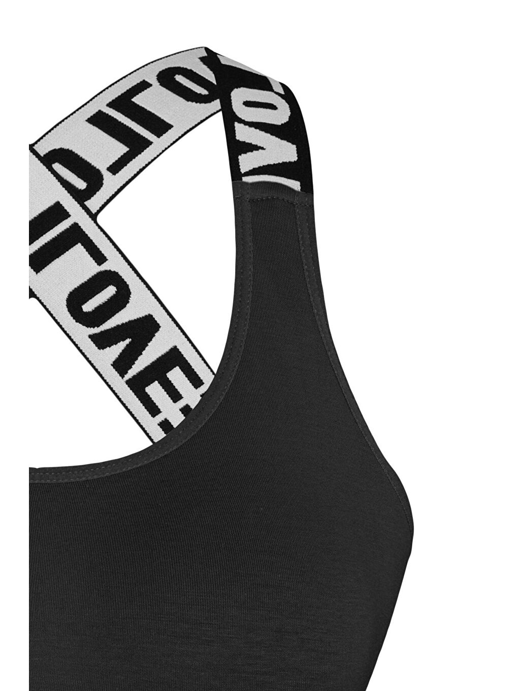 Siyah Pamuklu Sırtı Açık Çapraz LOVE Askılı Çıkarılabilir Kaplı Kadın Büstiyer-3