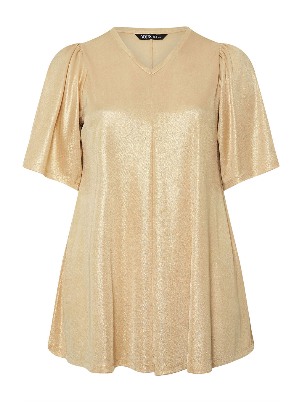 Sarı Büyük Beden V Yaka Kısa Kollu Parlak Görünümlü Bluz 303718-5