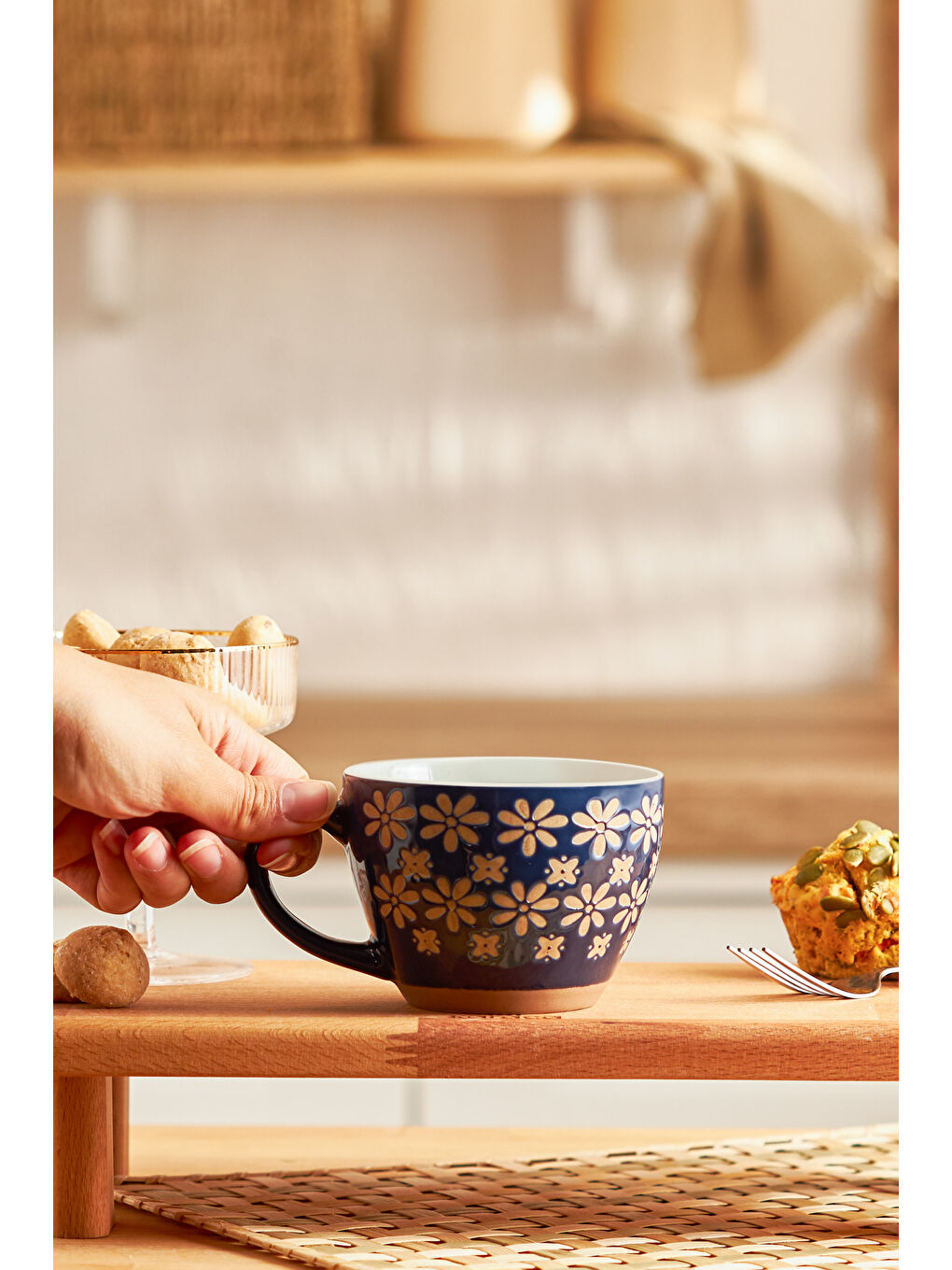 Beyaz Florest Stoneware Kupa 350 ml Lacivert-4