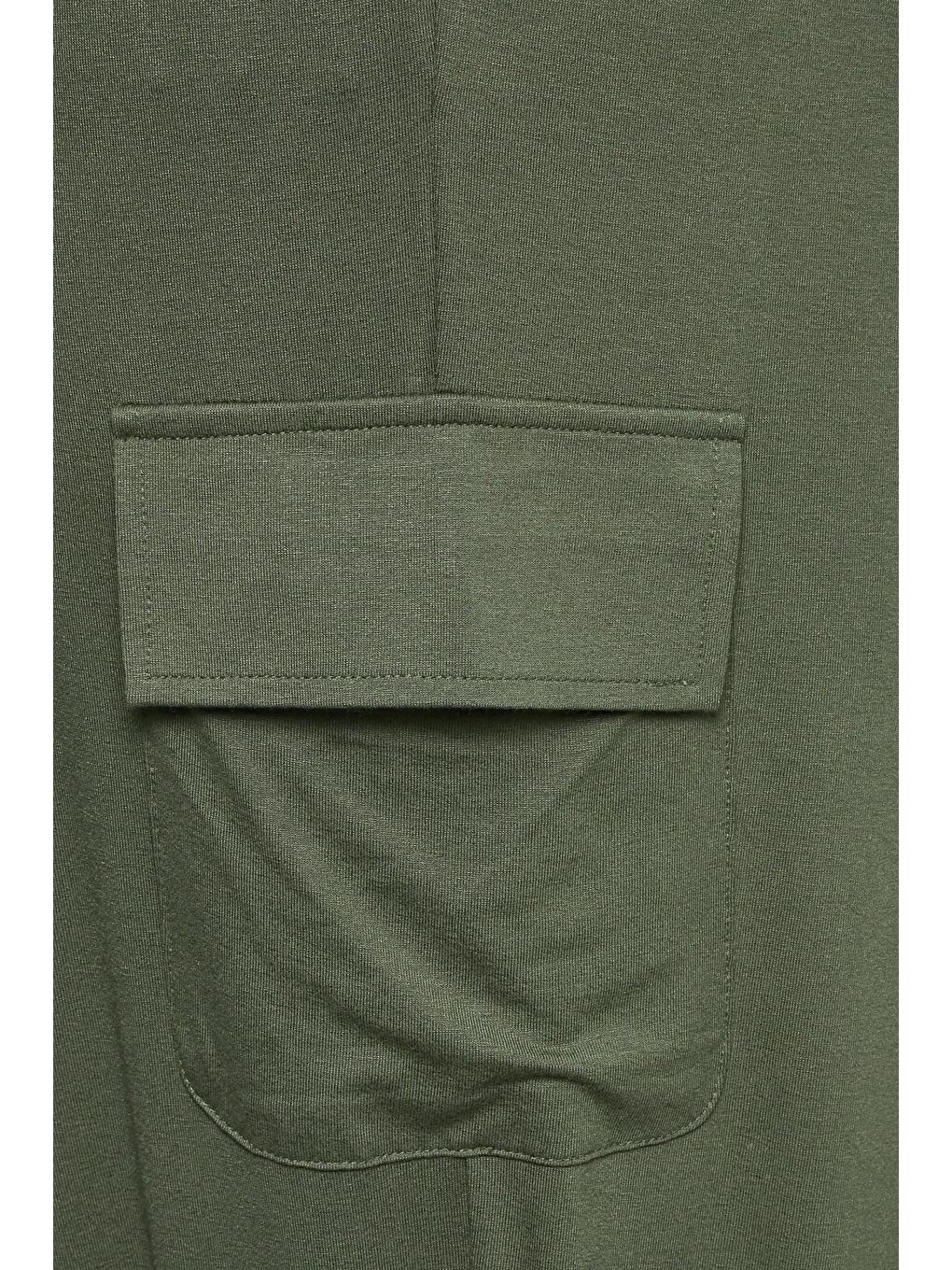 Haki Büyük Beden Paçası Lastikli Cepli Elastanlı Esnek Kumaş Kargo Pantolon 143448-3