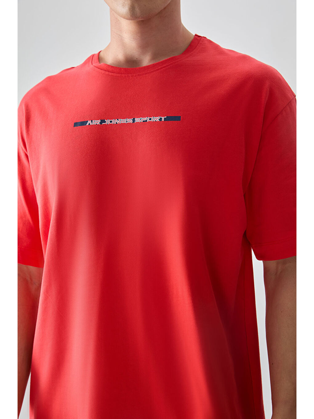 Kırmızı %100 Pamuk Kalın Yumuşak Dokulu Oversize Fit Baskılı Erkek Tişört - 88358-1