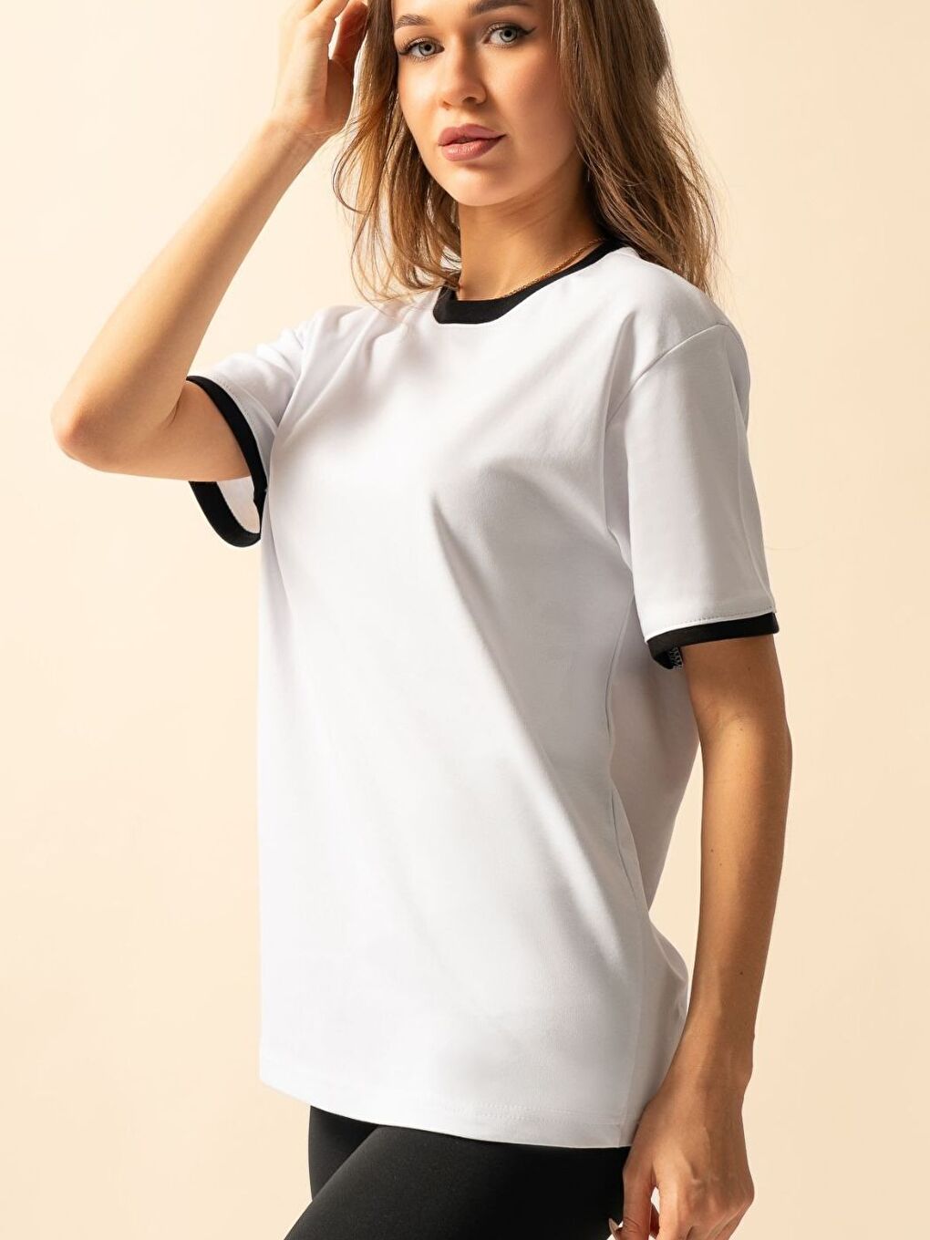 Kadın Beyaz Penye İnterlok Tişört-1