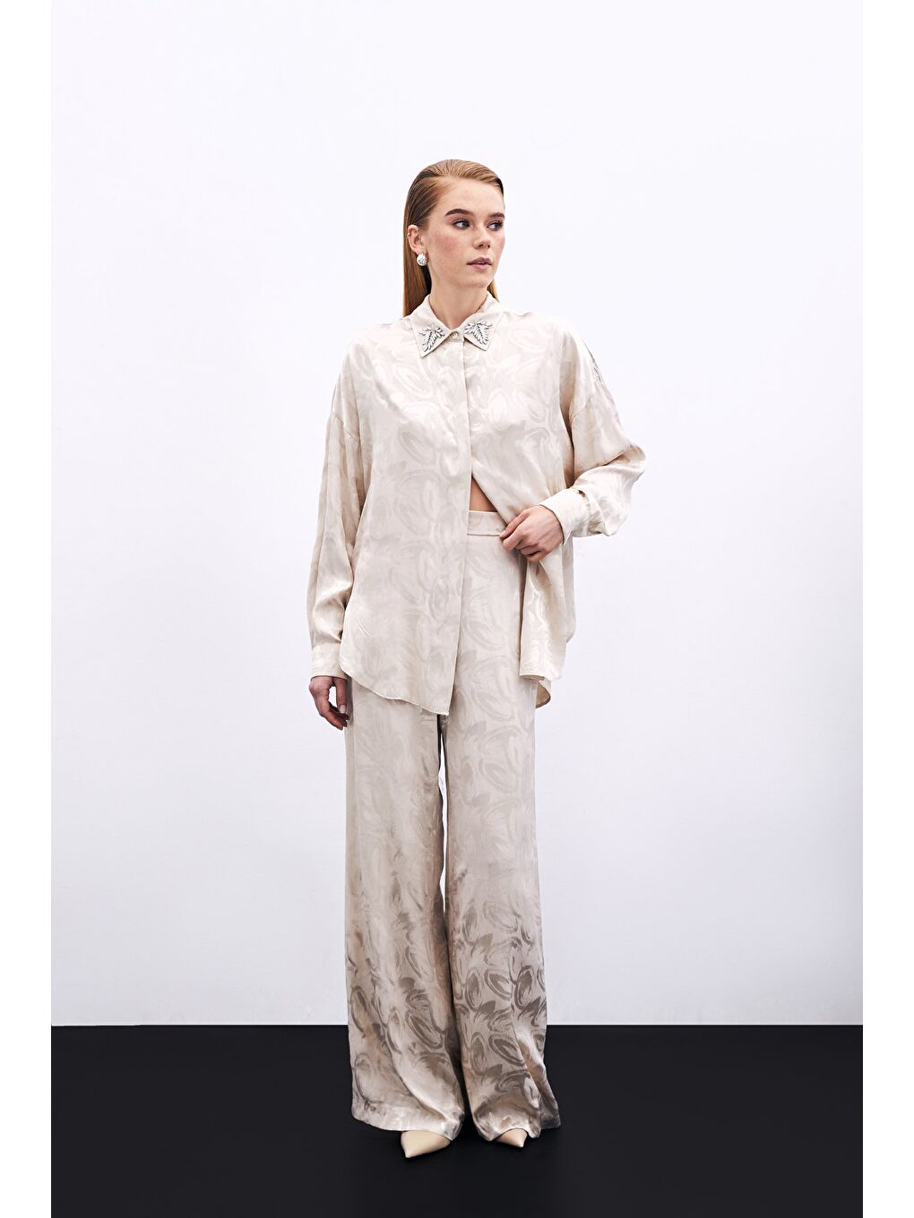 Jakarlı Salaş Pantolon - Bej-1