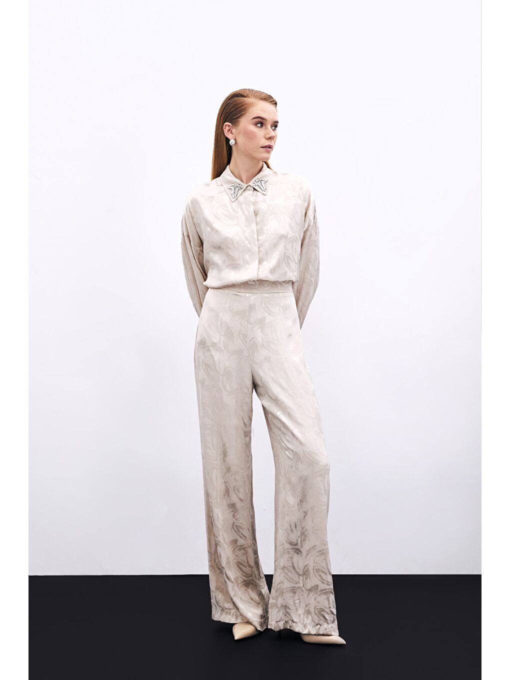 Jakarlı Salaş Pantolon - Bej-2