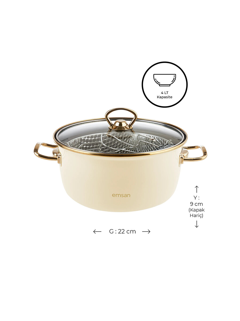 Ekru Nostalji Emaye Krem Kızartma Tenceresi-4