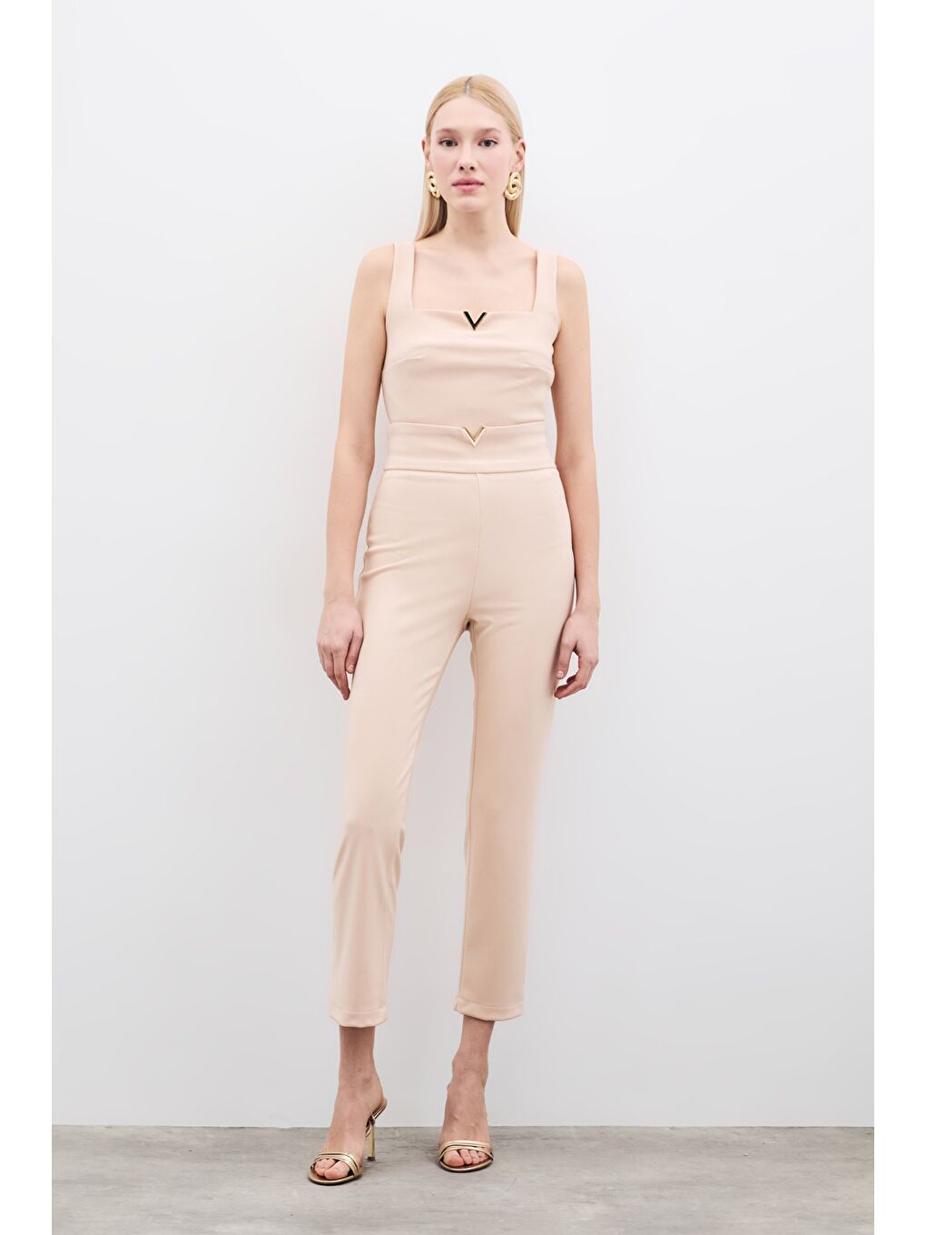 Bel Aksesuarlı Pantolon - Bej