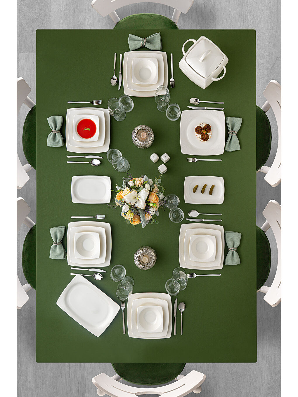 Beyaz Fine Bone Meyra 61 Parça 12 Kişilik Kare Yemek Takımı-4