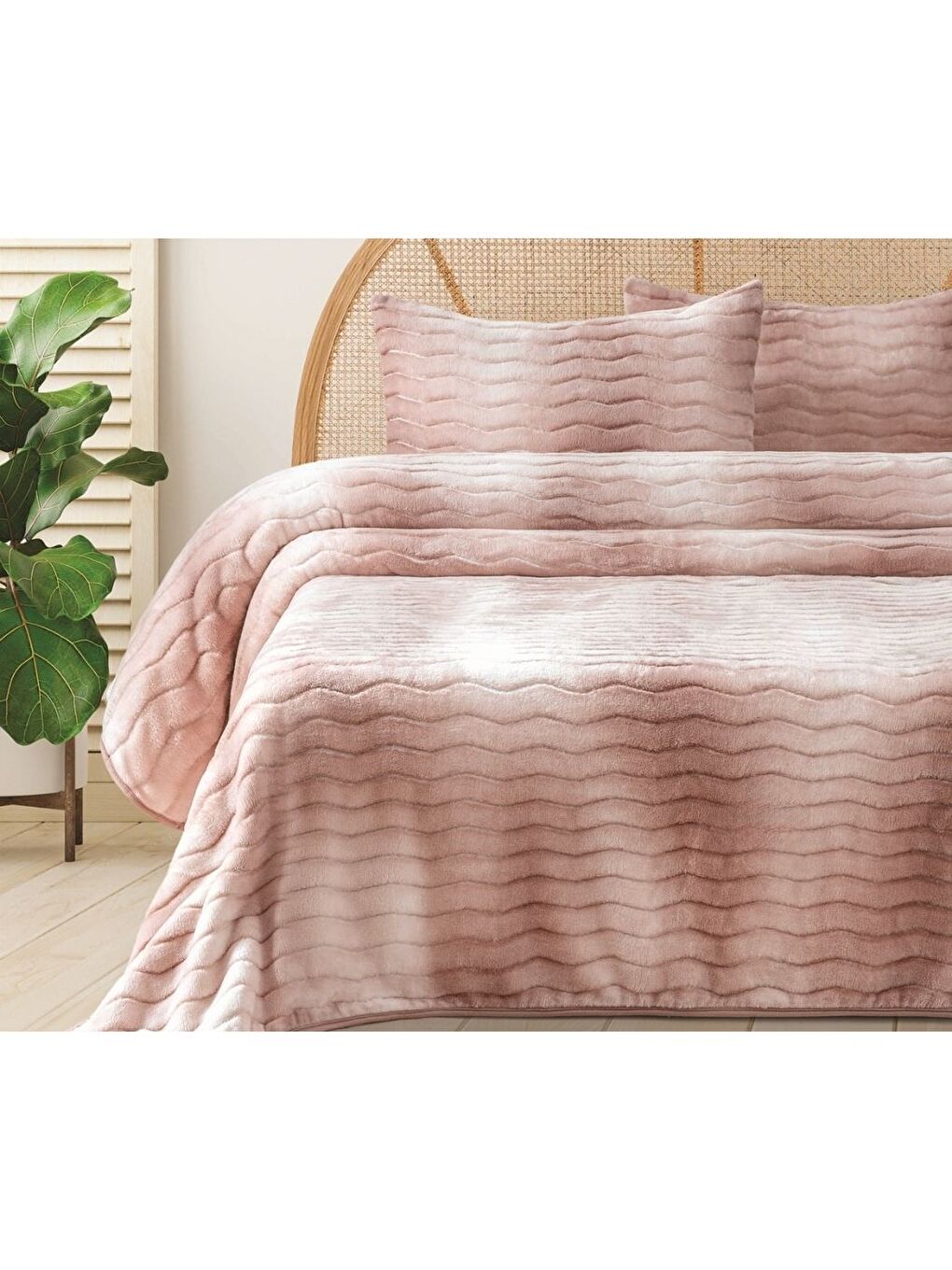 Pembe Dream Home 3 Parça Battaniye Seti 220x240 cm Pudra-2