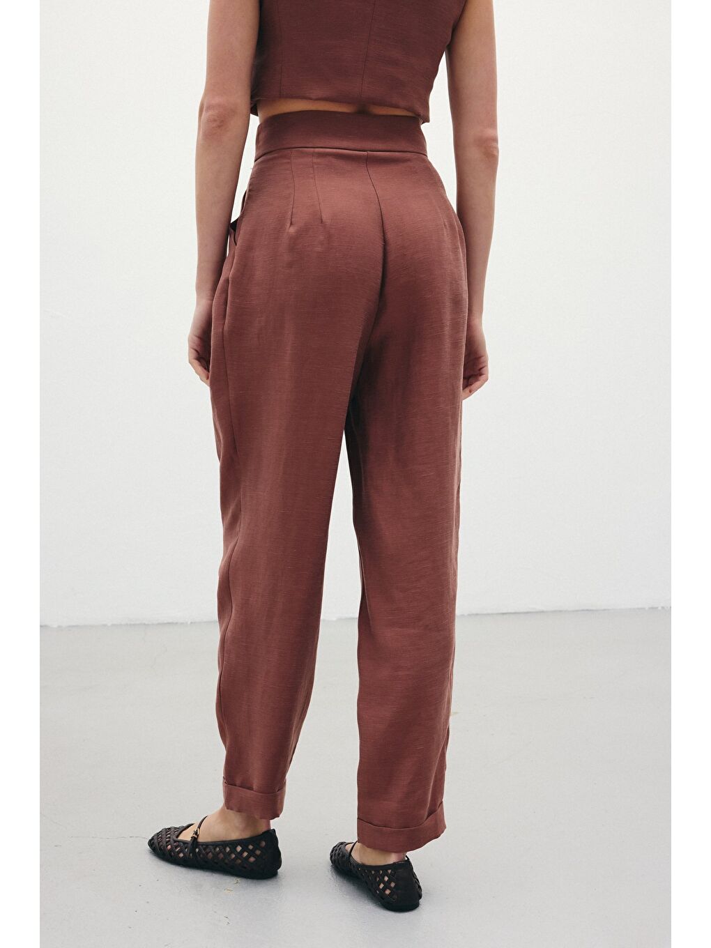 Kahverengi Salaş Keten Pantolon - Kahve-5