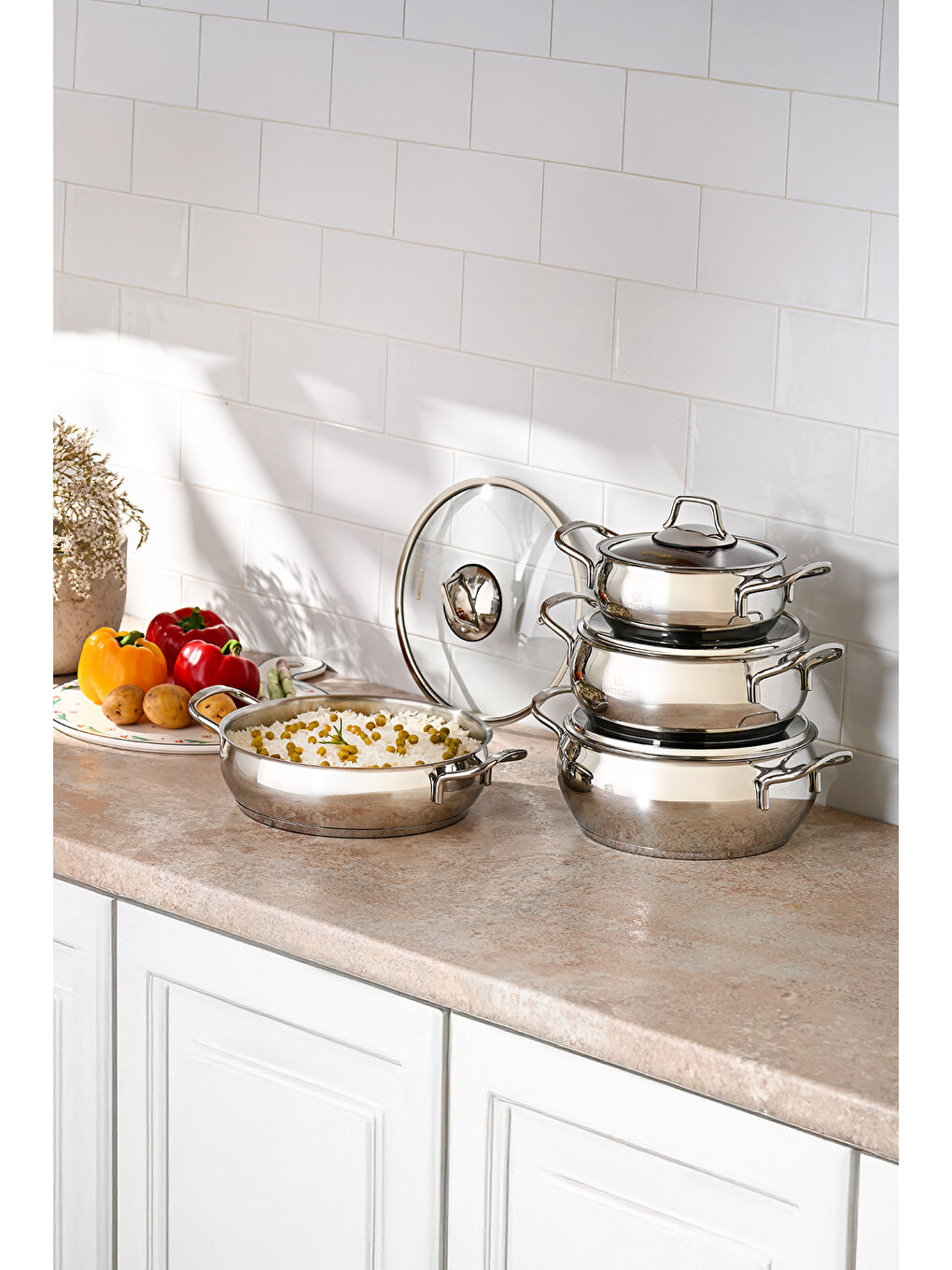 Gri Cemre İndüksiyon Tabanlı 8 Parça Çelik Tencere Seti-4