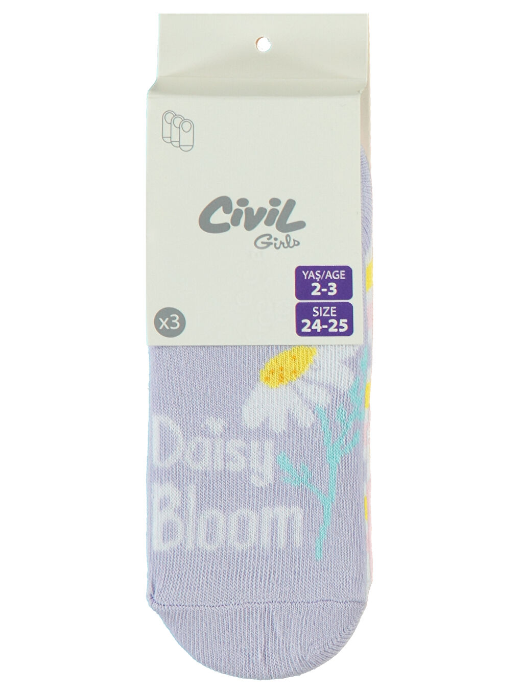 Civil Girls Kız Çocuk 3'lü Babet Çorap 2-12 Yaş Lila