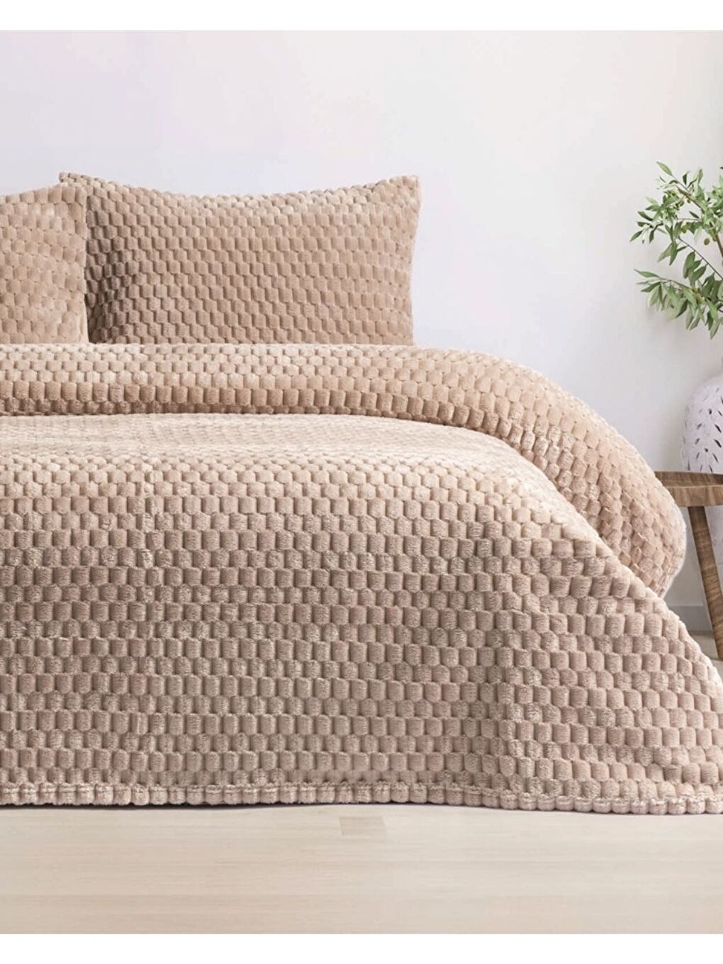 Bej Sign Collection 3 Parça Çift Kişilik Battaniye Seti Kutulu 220x240 Vizon-2