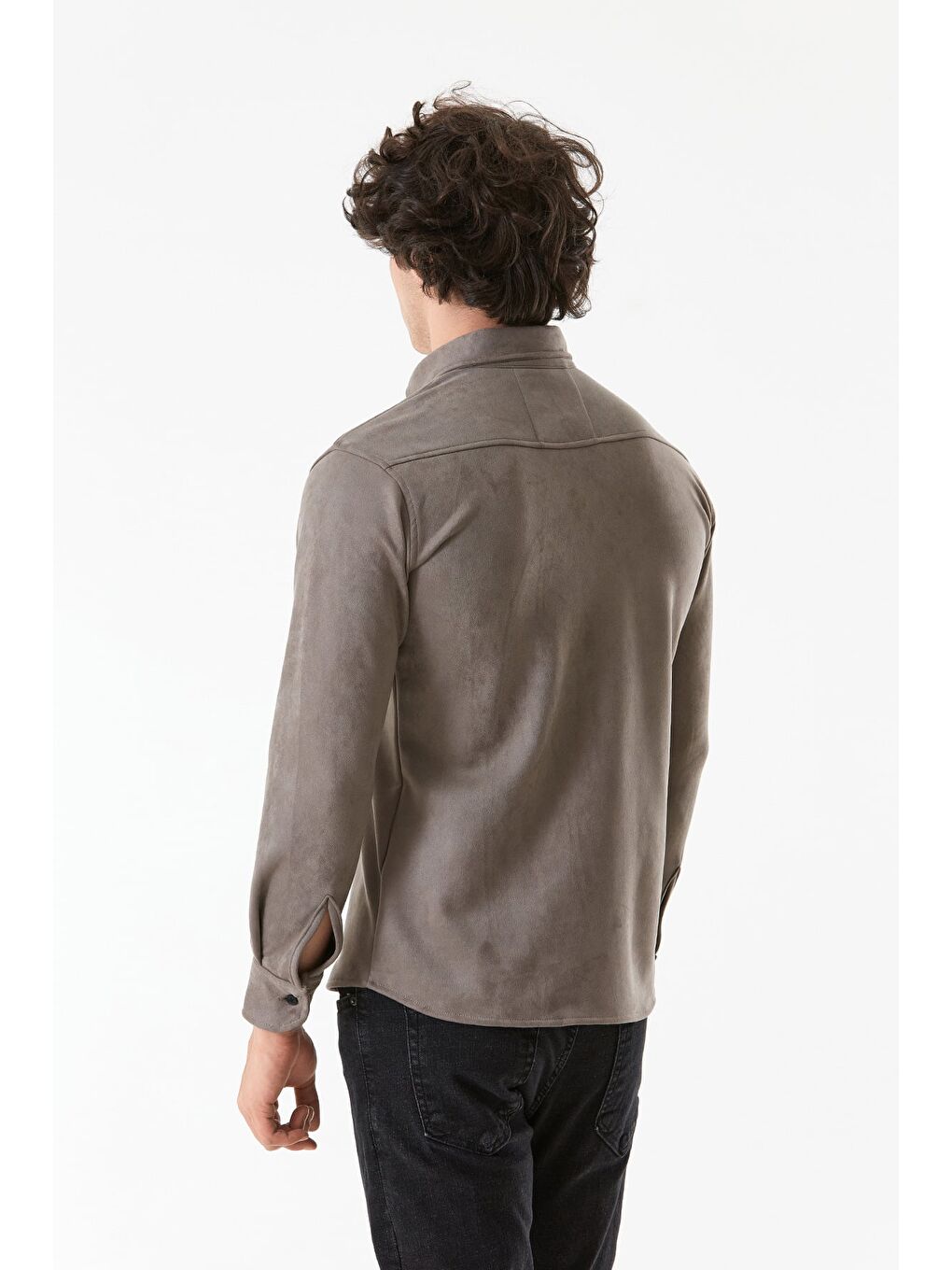 Gri Süet Çift Cepli Çıtçıtlı Gömlek-3