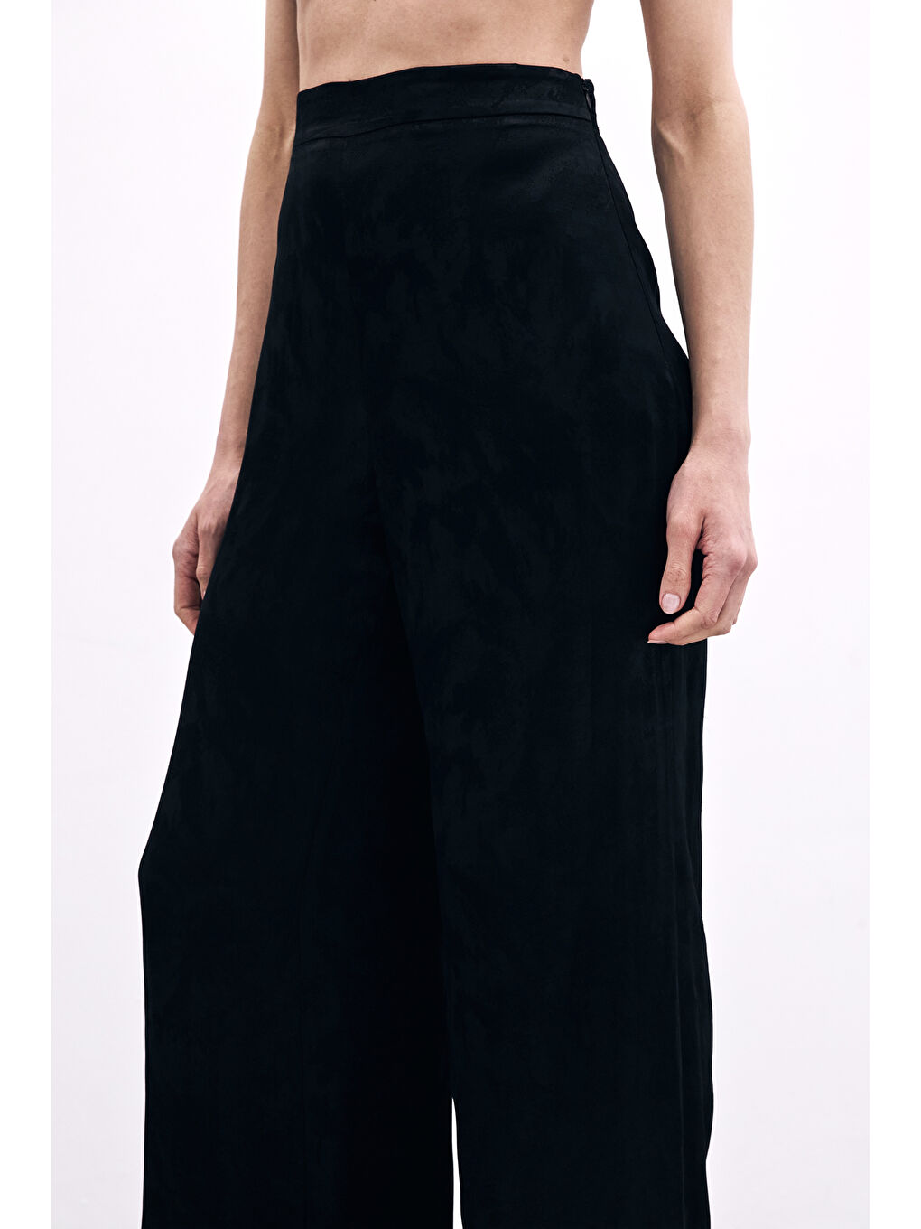 Jakarlı Bol Paça Pantolon - Siyah-3