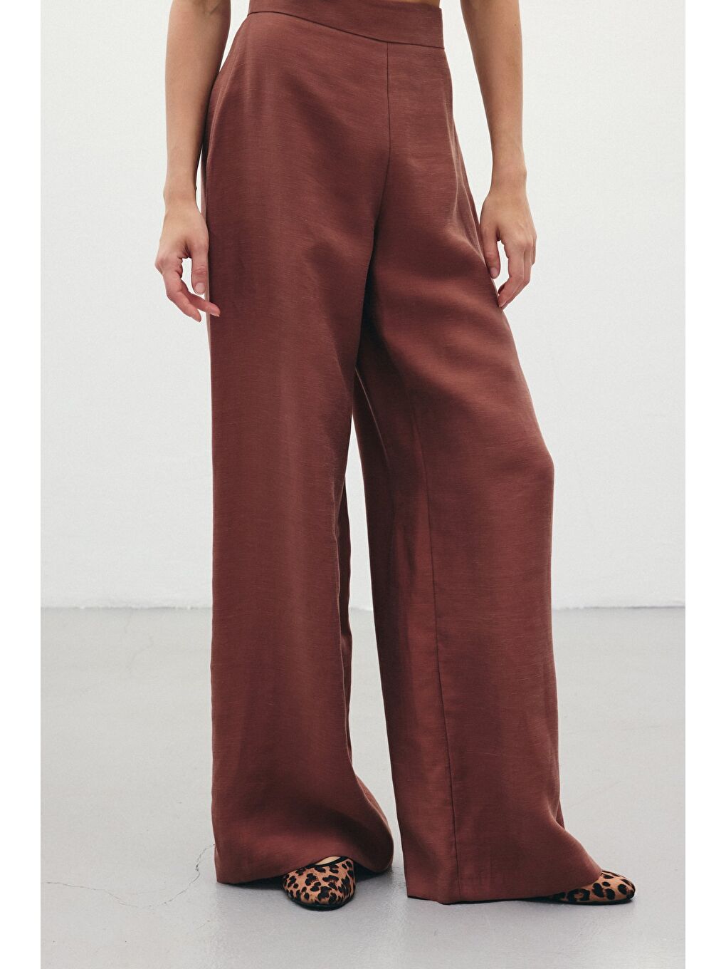 Kahverengi Salaş Keten Pantolon - Kahve-4