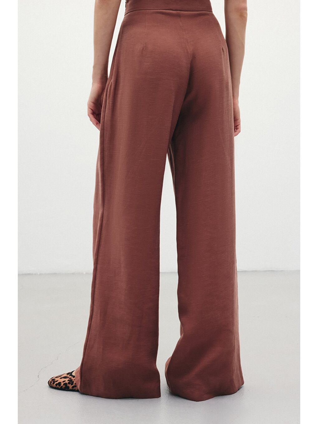 Kahverengi Salaş Keten Pantolon - Kahve-5