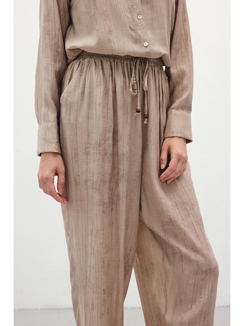 Batık Desenli Pantolon - Bej-4