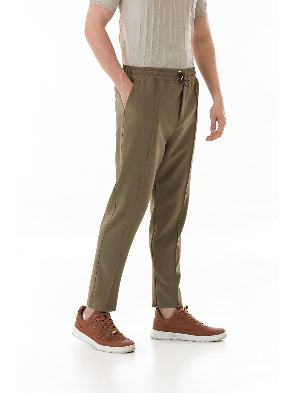 Haki Beli Lastikli Çimalı Jogger Pantolon-1