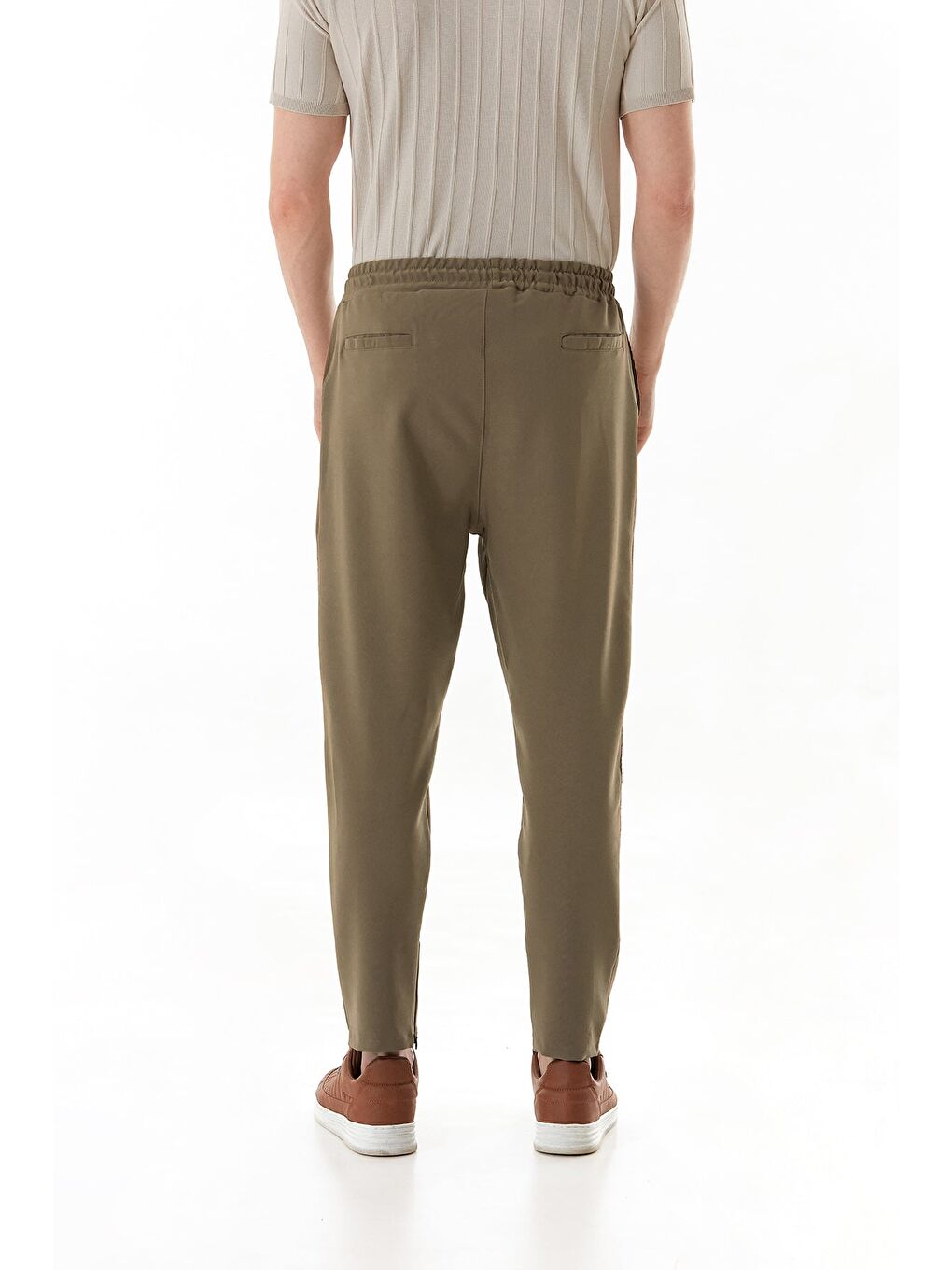 Haki Beli Lastikli Çimalı Jogger Pantolon-2