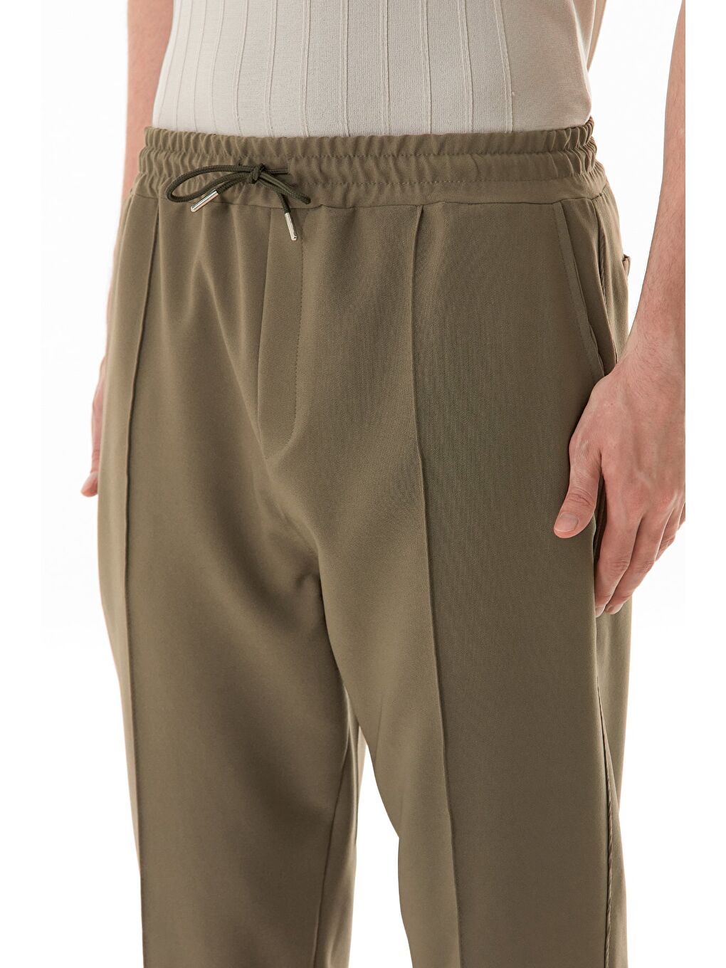 Haki Beli Lastikli Çimalı Jogger Pantolon-3