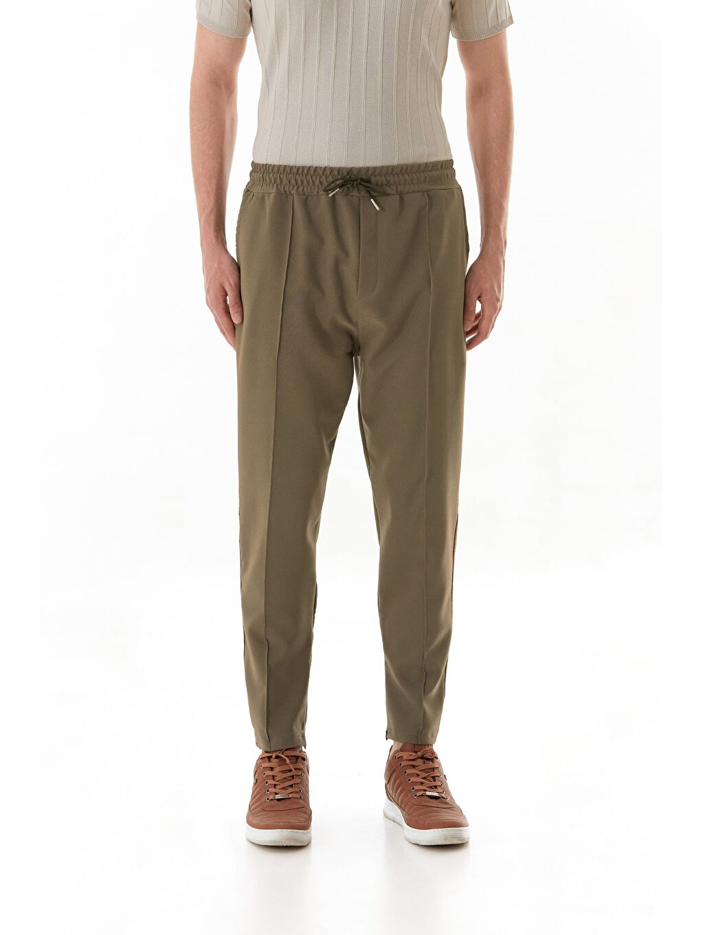 Haki Beli Lastikli Çimalı Jogger Pantolon-4