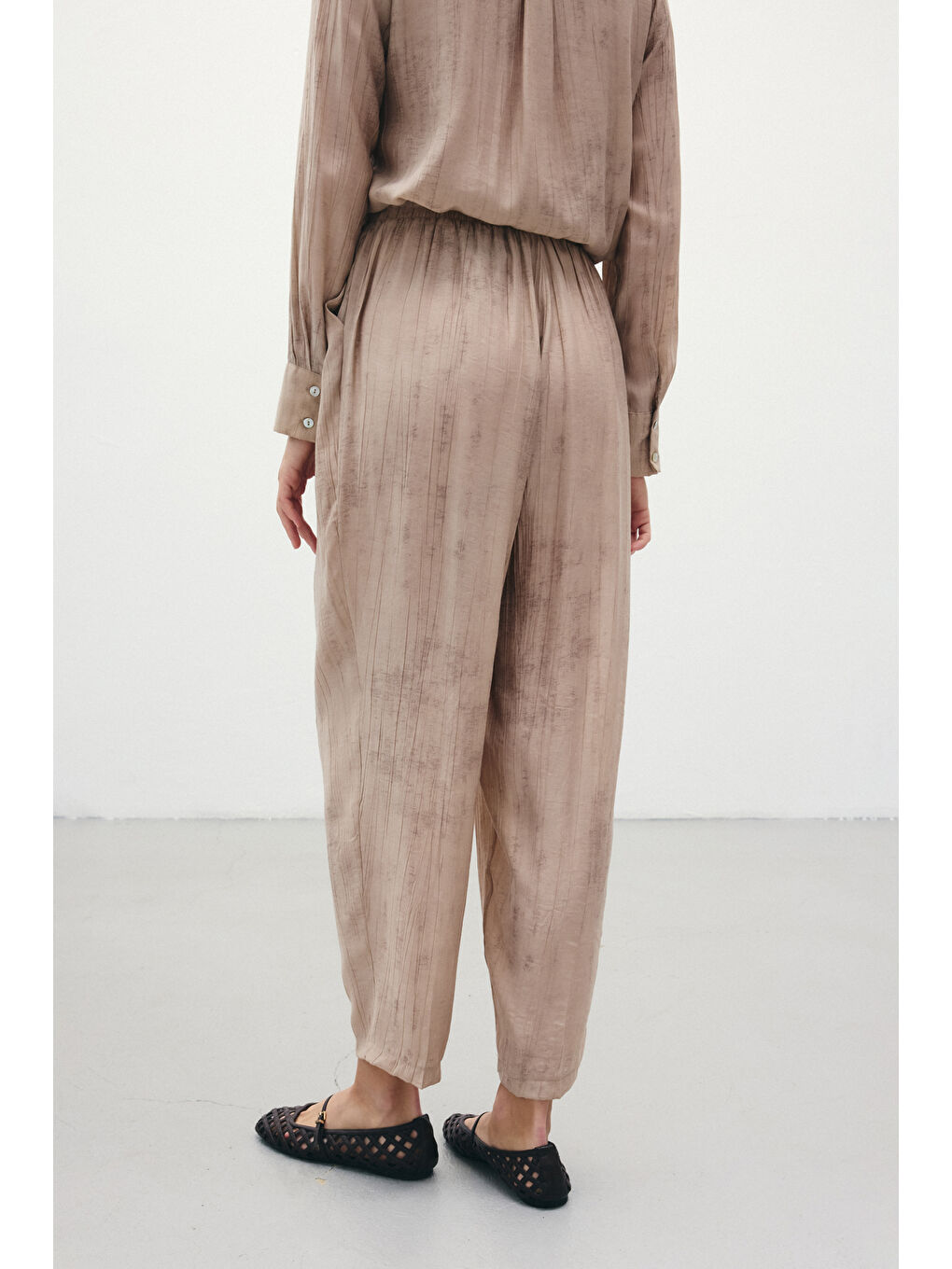 Batık Desenli Pantolon - Bej-6