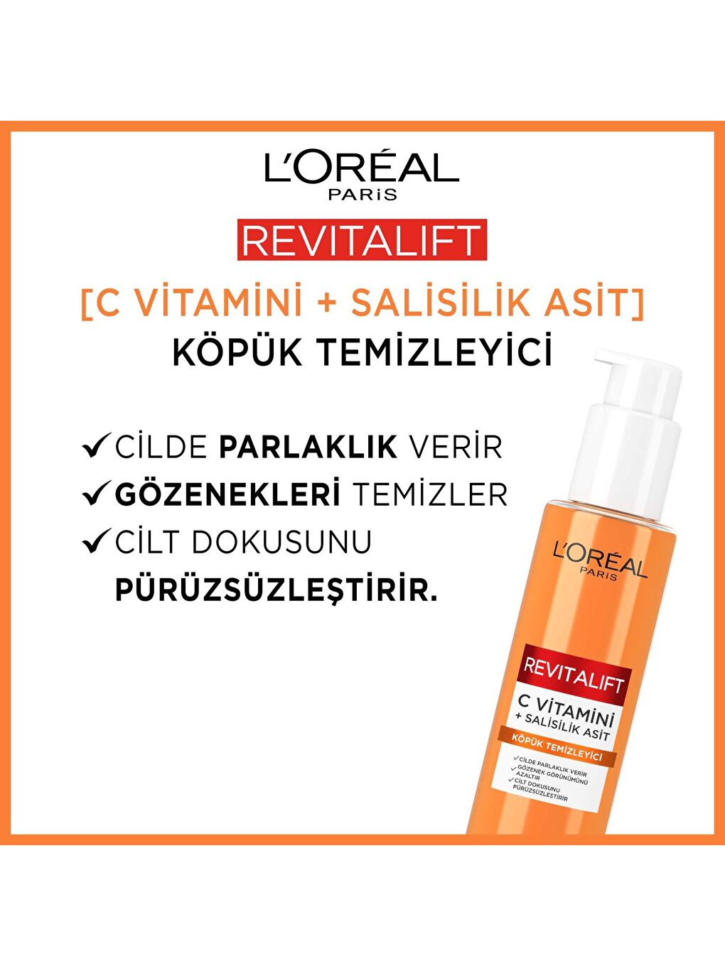 L'Oreal Paris Şeffaf Revitalift Clinical [C vitamini + Salisilik Asit], Aydınlatıcı ve Gözenek Karşıtı Köpük Temizleyici - 1