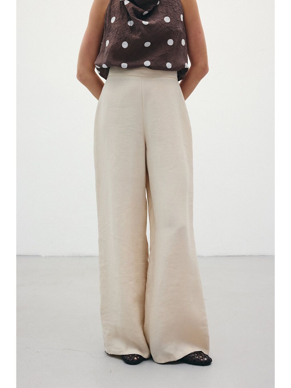 Bej Salaş Keten Pantolon - Taş-4