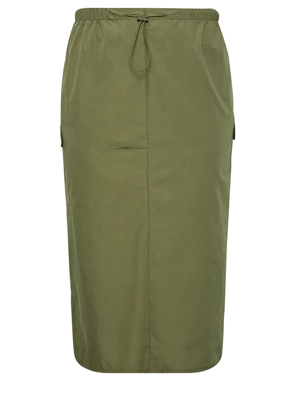 Haki Büyük Beden Midi Boy Beli Büzgülü Arkadan Yırtmaçlı Kargo Etek 302037-5