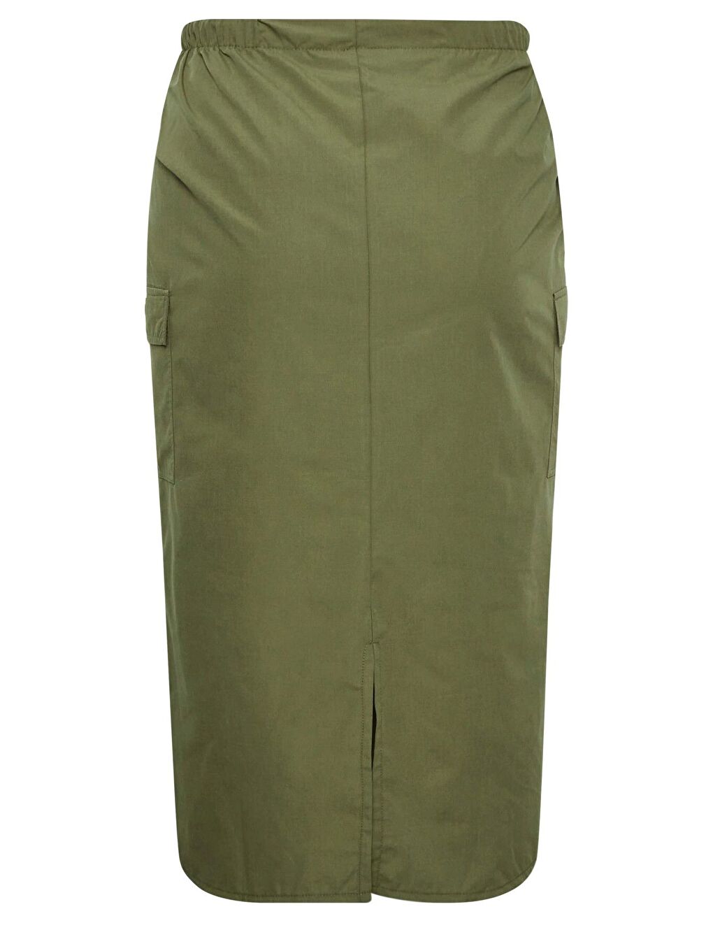 Haki Büyük Beden Midi Boy Beli Büzgülü Arkadan Yırtmaçlı Kargo Etek 302037-6