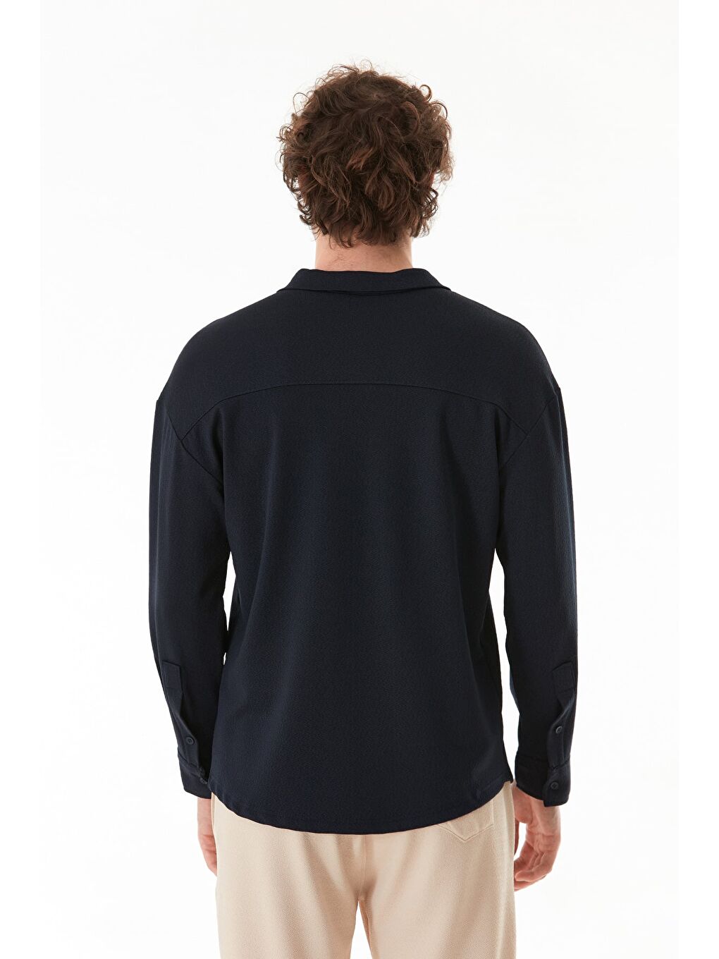 Lacivert Basic Düğmeli Elastanlı Gömlek-3