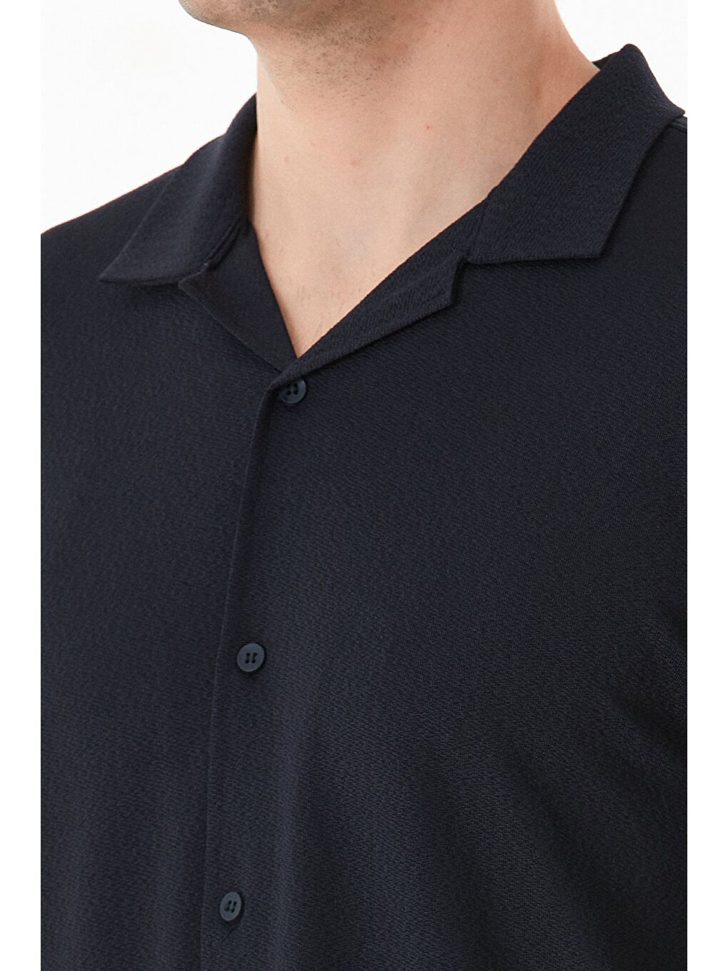 Lacivert Basic Düğmeli Elastanlı Gömlek-4