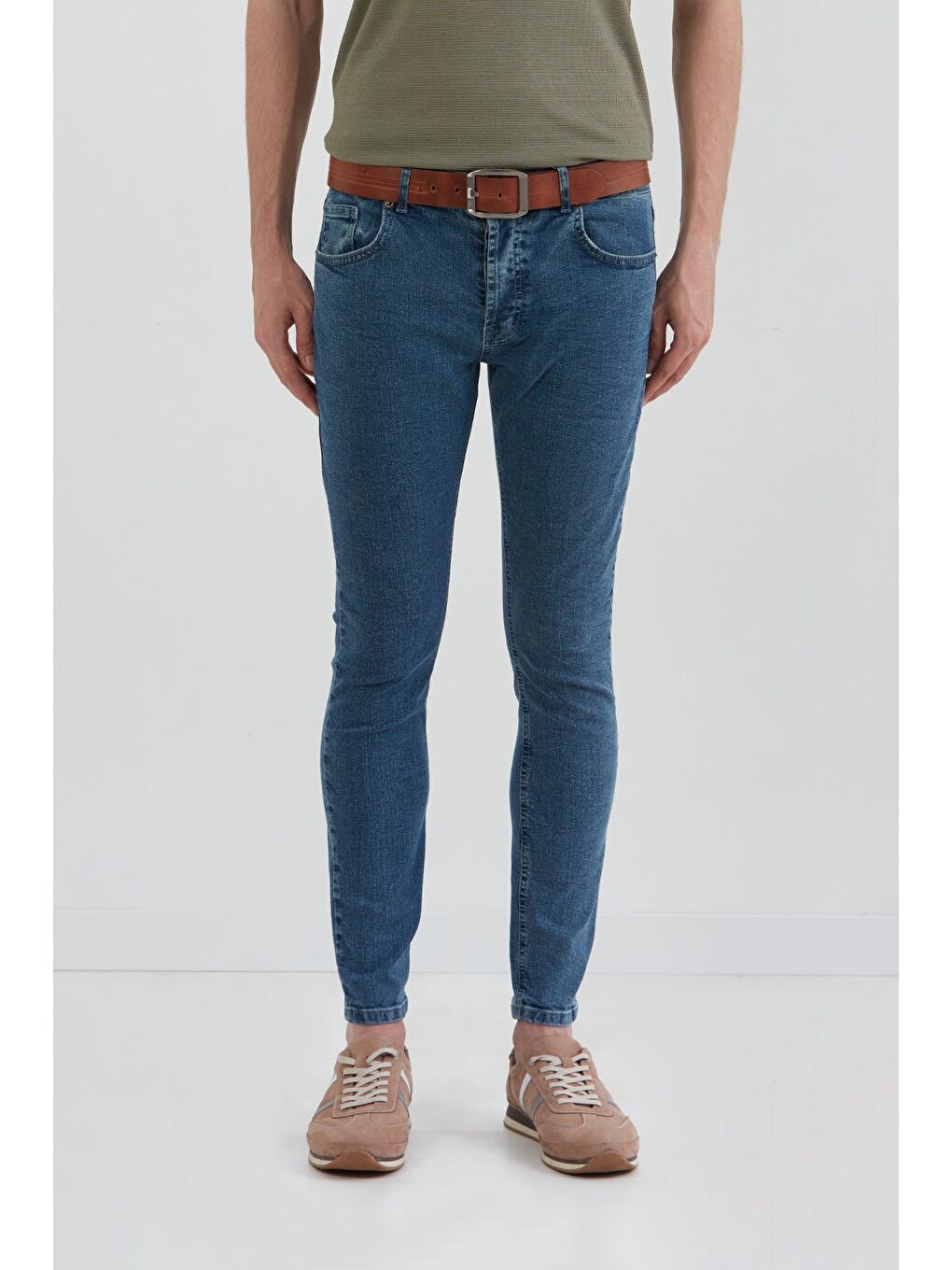 Mavi Fermuarlı Skinny Jean Pantolon-1