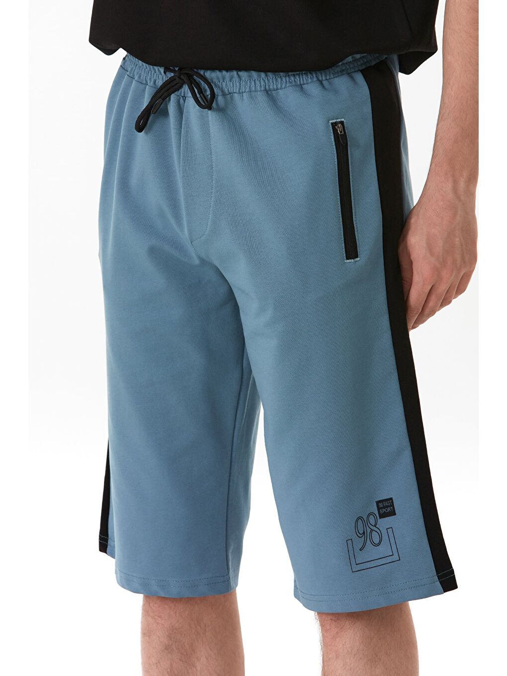 Mavi 98 Baskılı Cebi Fermuarlı Kapri-4