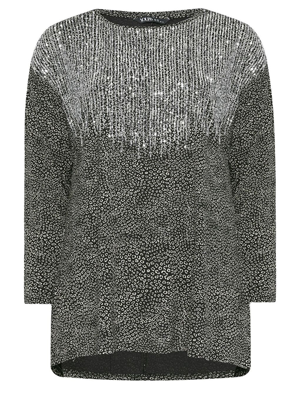 Siyah Büyük Beden Bisiklet Yaka Uzun Kollu Payet İşlemeli Bluz 302857-5