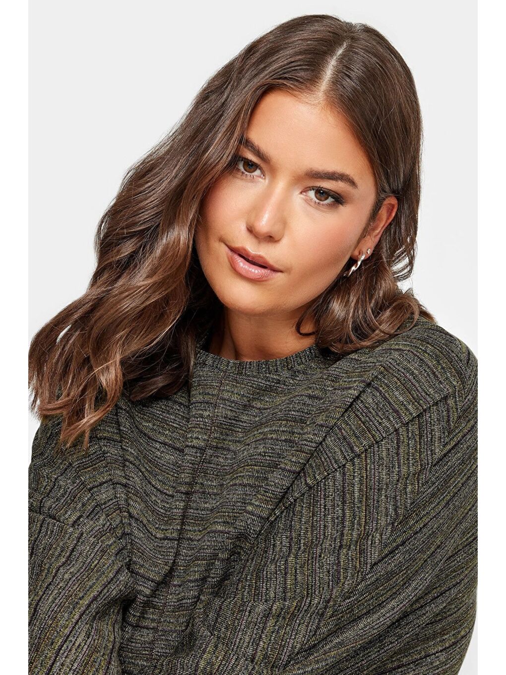 Gri Büyük Beden Bisiklet Yaka Uzun Kollu Dikiş Detaylı Bluz 302602-3