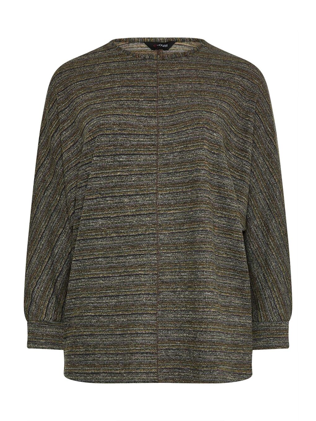 Gri Büyük Beden Bisiklet Yaka Uzun Kollu Dikiş Detaylı Bluz 302602-4